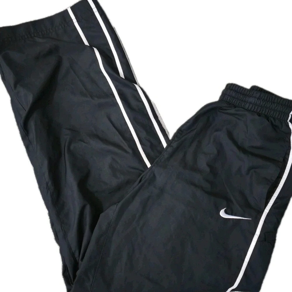 Vintage Y2K Nike Women's Track Sweat Pants Black White Size L Gym Blue Tag